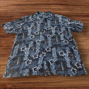 Vintage Cheetah Men's Tropical Floral Short Sleeve Button Up Shirt XXL‎ Blue